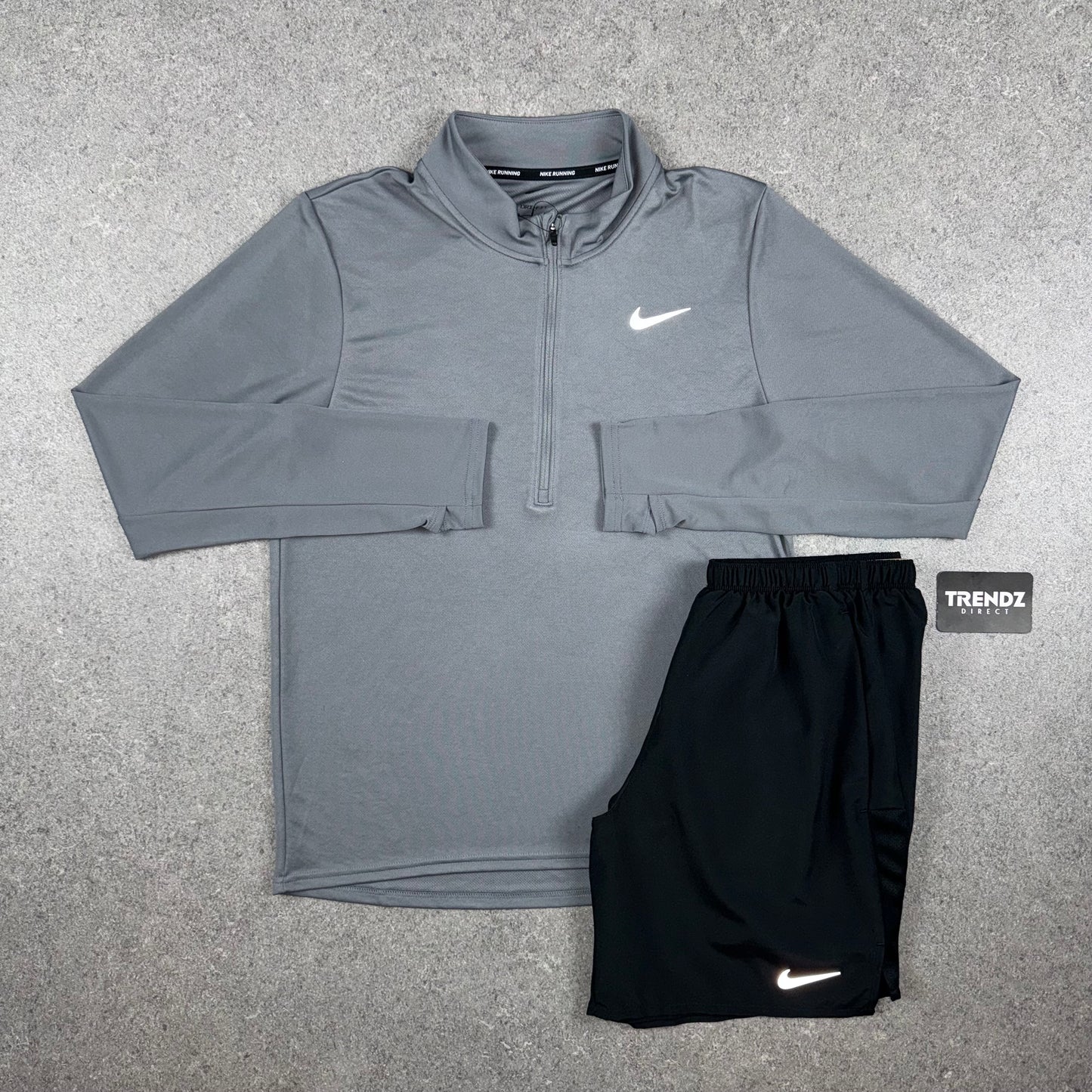 NIKE PACER HALF ZIP & CHALLENGER SHORTS SET - GREY/BLACK