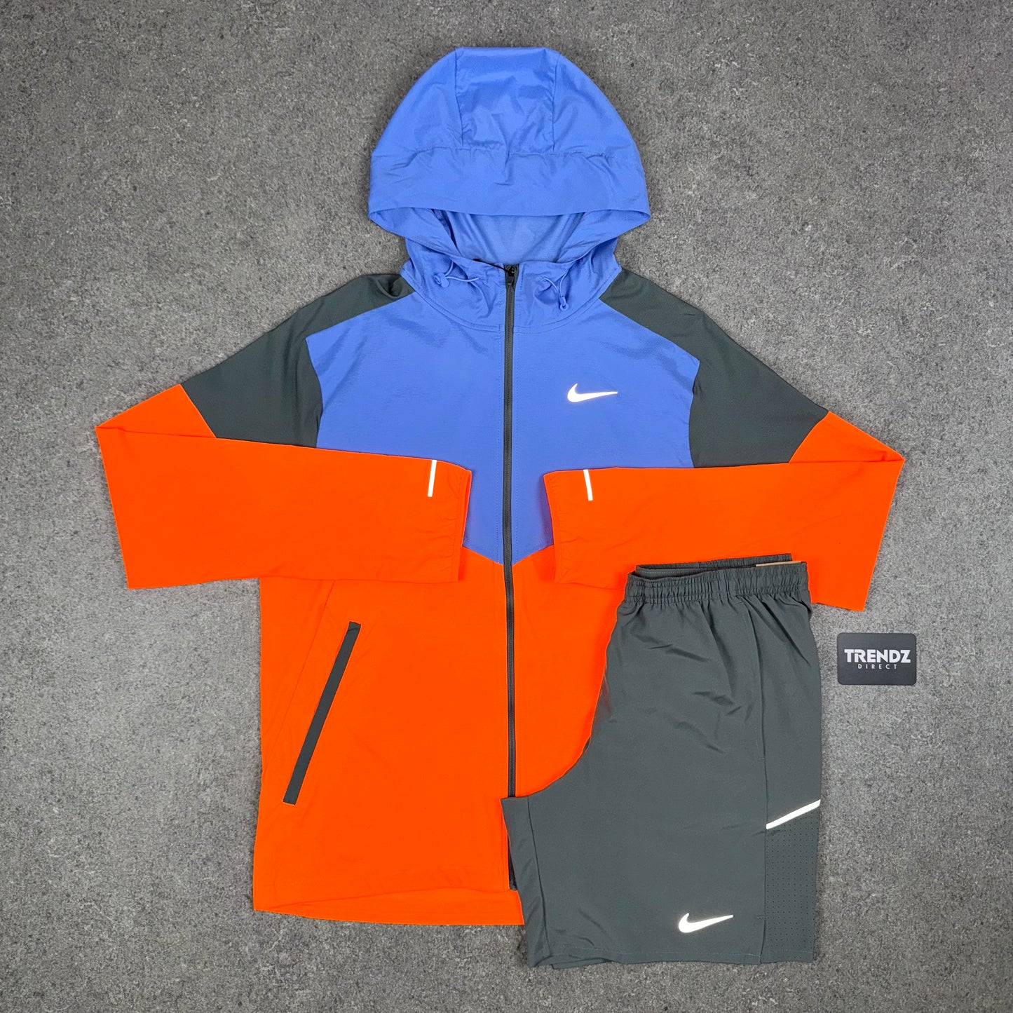 NIKE UV WINDBREAKER & MILER SHORTS SET - ORANGE/GREY
