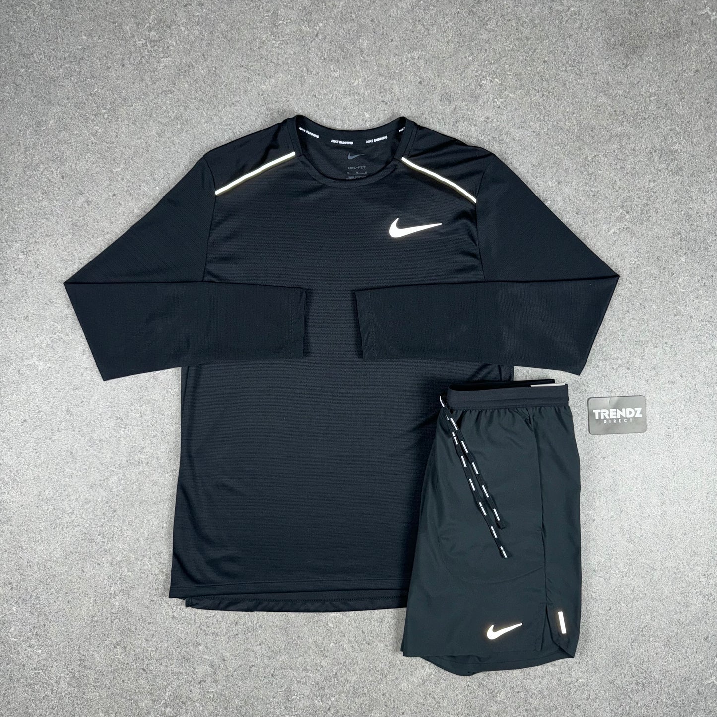 NIKE LONGSLEEVE MILER & FLEX SHORTS SET - BLACK