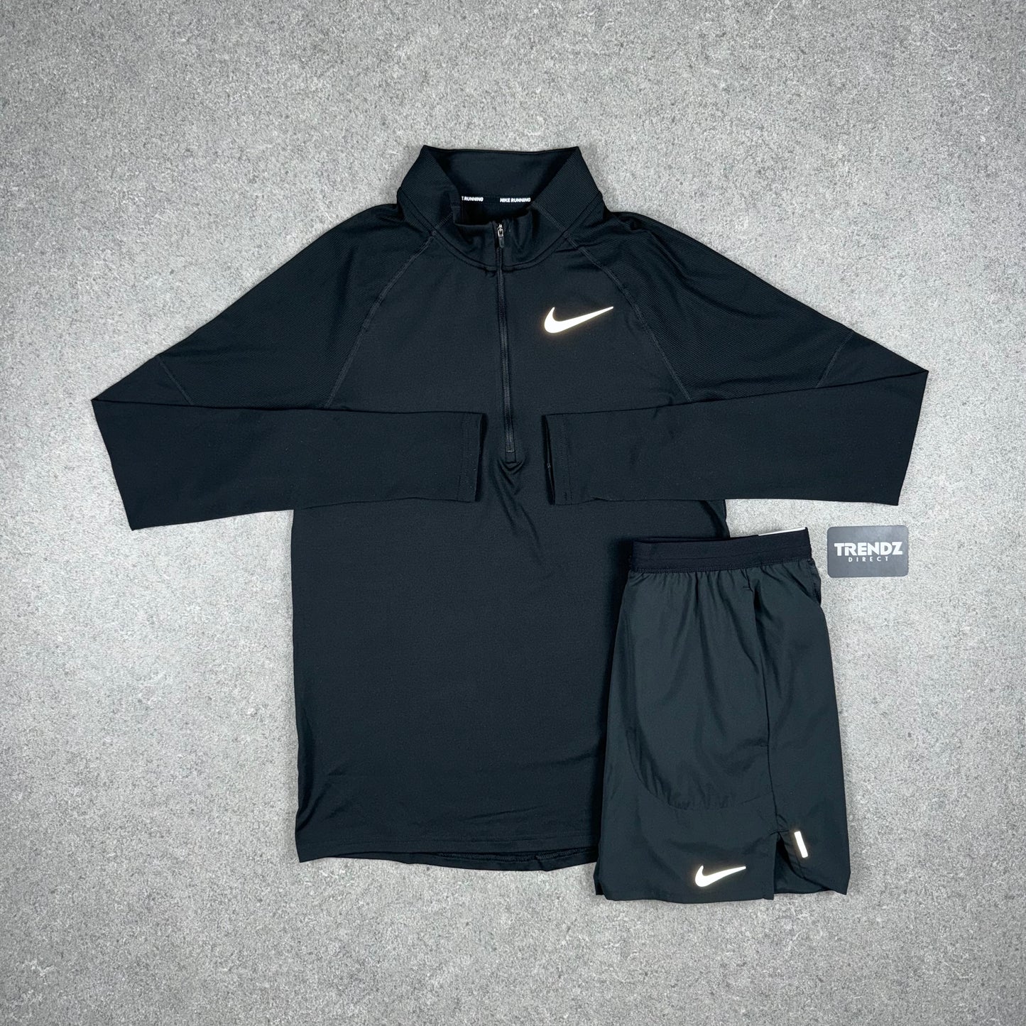 NIKE ELEMENT HALF ZIP & FLEX STRIDE SHORTS SET - BLACK