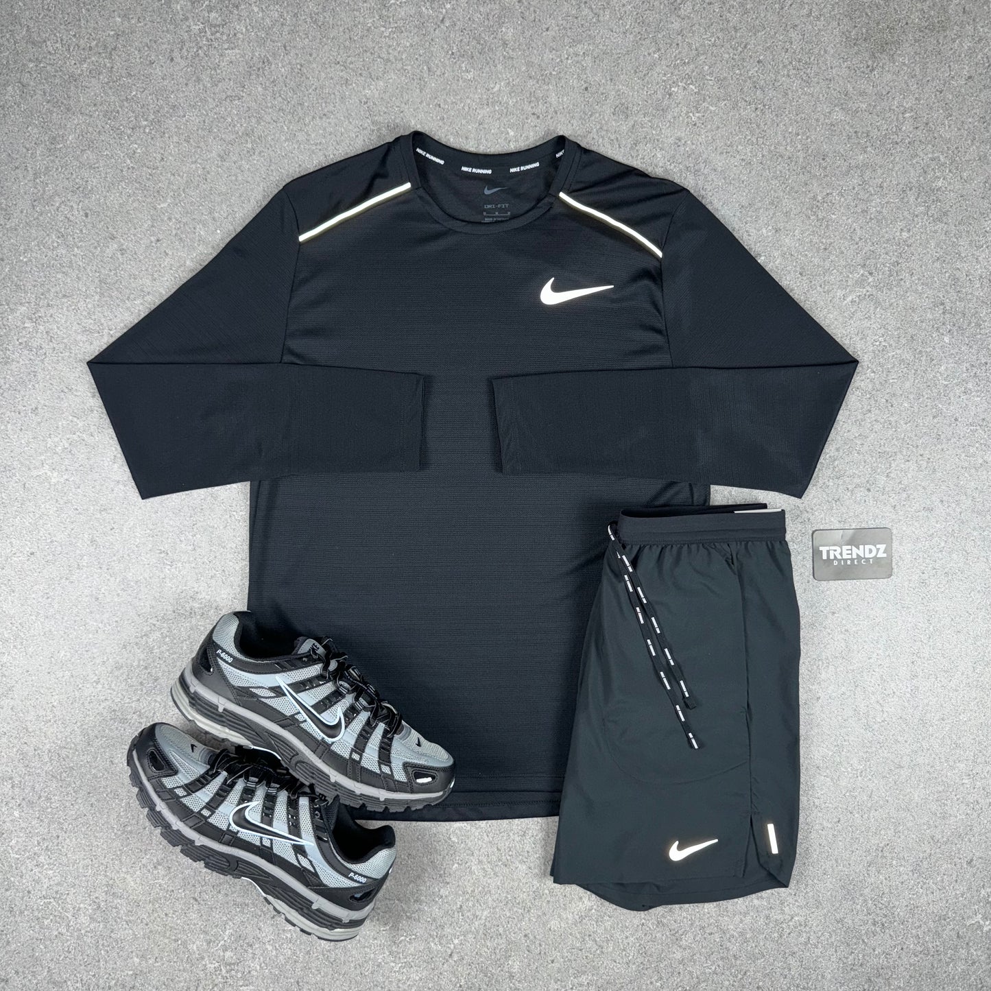 NIKE LONGSLEEVE MILER & FLEX SHORTS SET - BLACK