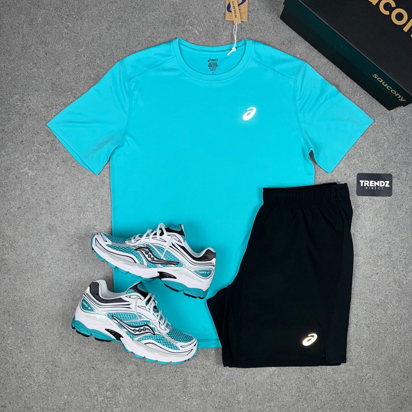 ASICS CORE T-SHIRT & SHORTS SET - AQUA/BLACK