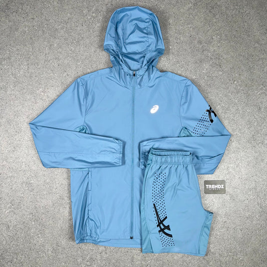 ASICS ICON WINDBREAKER JACKET & SHORTS SET - LIGHT BLUE