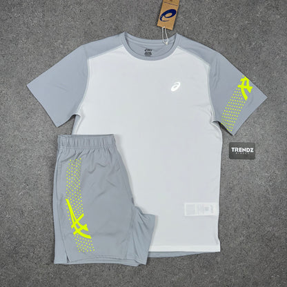 ASICS ICON T-SHIRT & SHORTS SET - GREY/VOLT