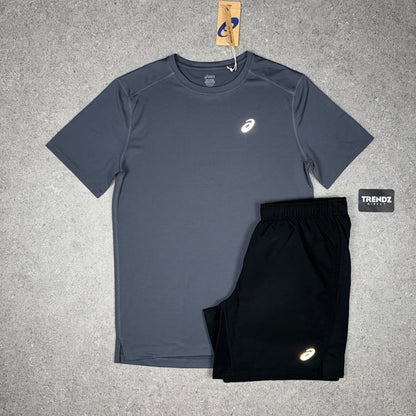 ASICS CORE T-SHIRT & SHORTS SET - GREY/BLACK