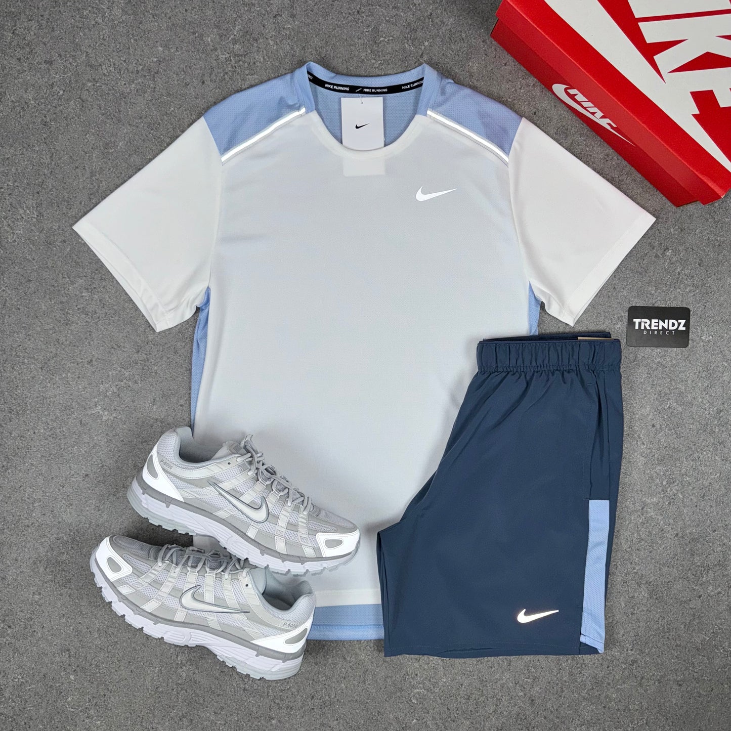 NIKE MILER T-SHIRT & SHORTS SET - WHITE/DIFFUSED BLUE