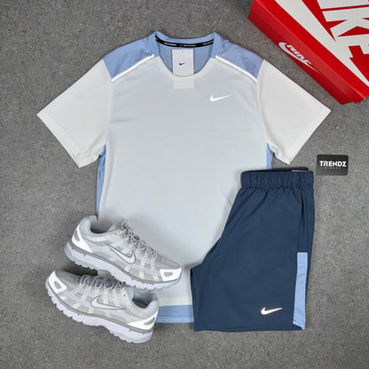 NIKE MILER T-SHIRT & SHORTS SET - WHITE/DIFFUSED BLUE