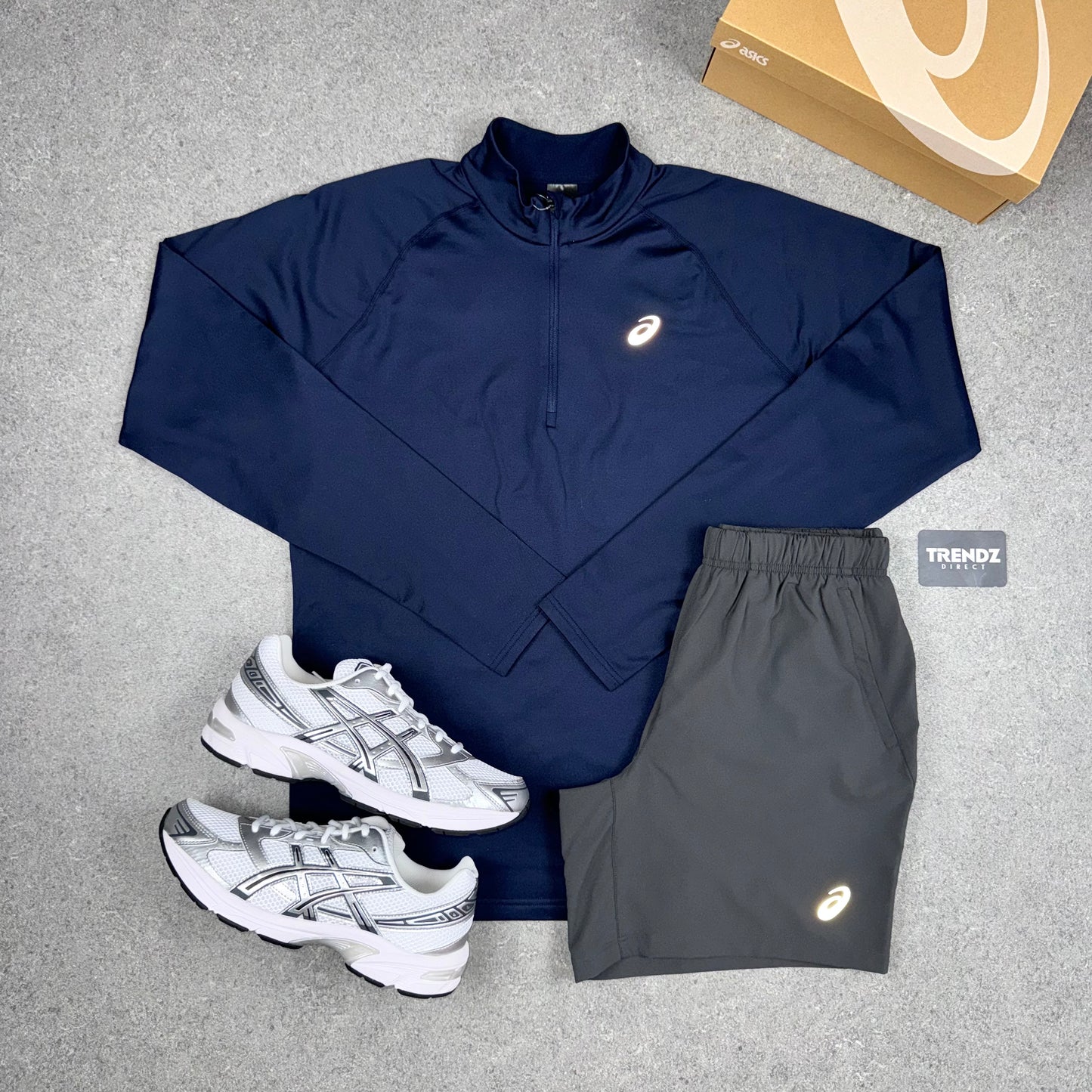 ASICS CORE HALF ZIP & SHORTS SET - NAVY/GREY