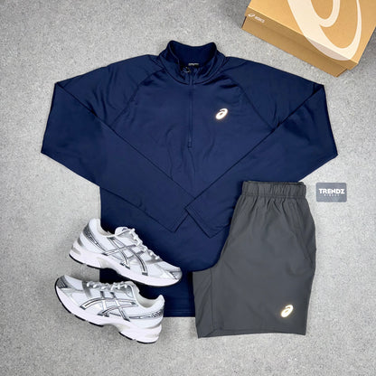 ASICS CORE HALF ZIP & SHORTS SET - NAVY/GREY