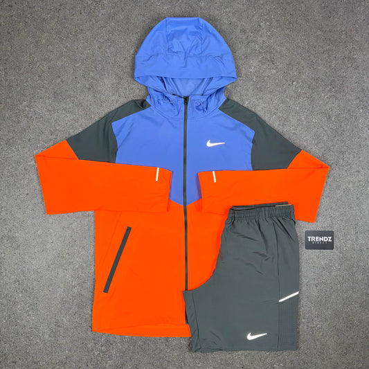 NIKE UV WINDBREAKER & MILER SHORTS SET - ORANGE/GREY