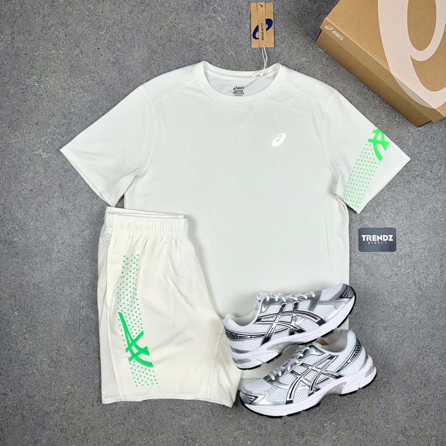 ASICS ICON T-SHIRT & ICON SHORTS SET - CREAM/GREEN