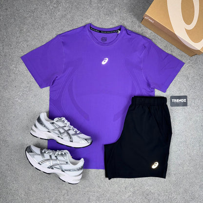 ASICS SEAMLESS T-SHIRT & SHORTS SET - PURPLE/BLACK