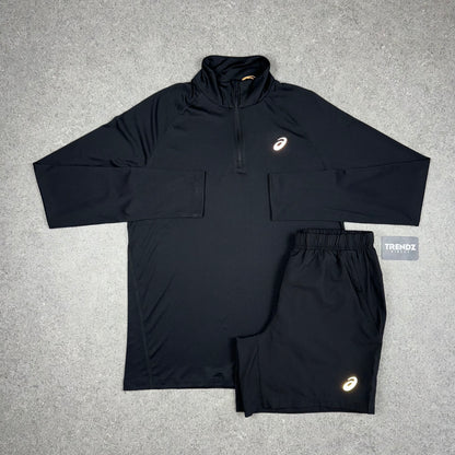 ASICS CORE HALF ZIP & SHORTS SET - BLACK