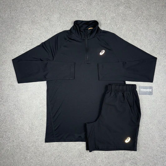 ASICS CORE HALF ZIP & SHORTS SET - BLACK