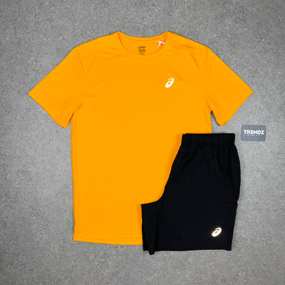 ASICS CORE T-SHIRT & SHORTS SET - ORANGE/BLACK