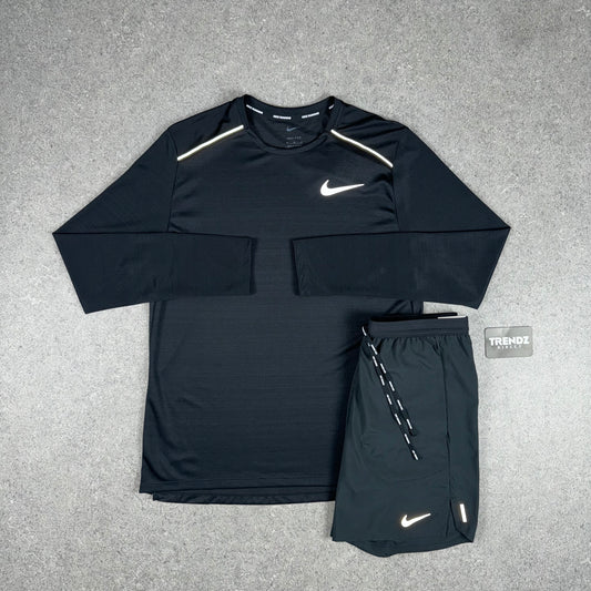 NIKE LONGSLEEVE MILER & FLEX SHORTS SET - BLACK