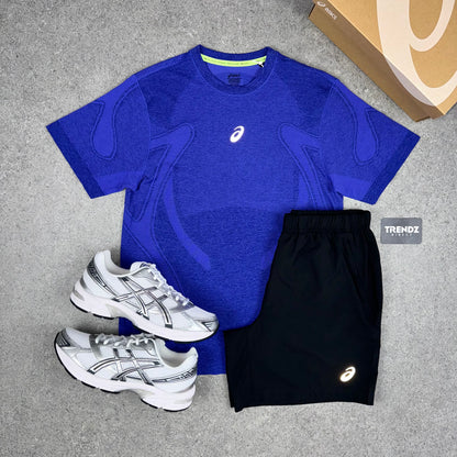 ASICS SEAMLESS T-SHIRT & SHORTS SET - COBALT/BLACK