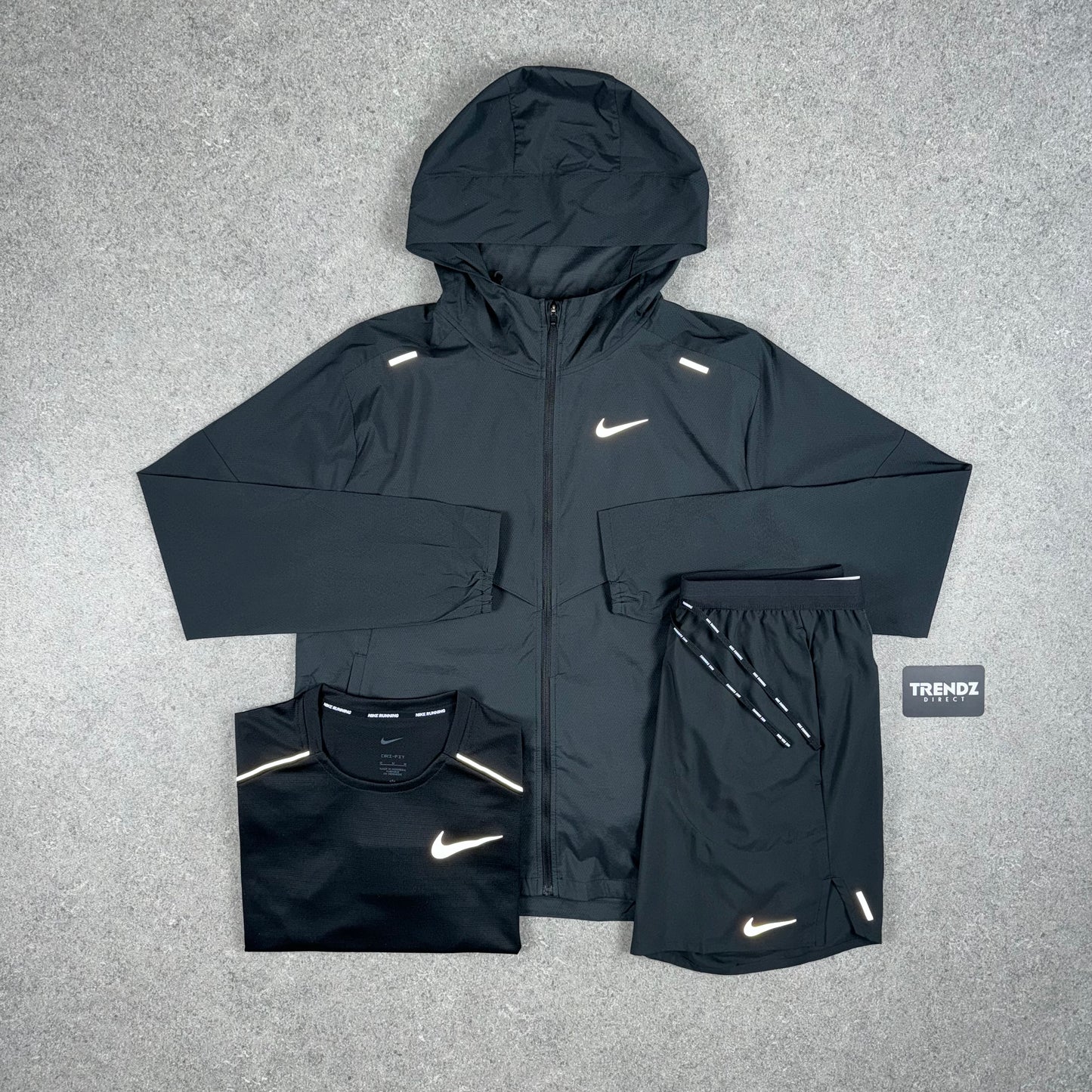 NIKE UV WINDBREAKER, MILER & FLEX SHORTS SET - BLACK