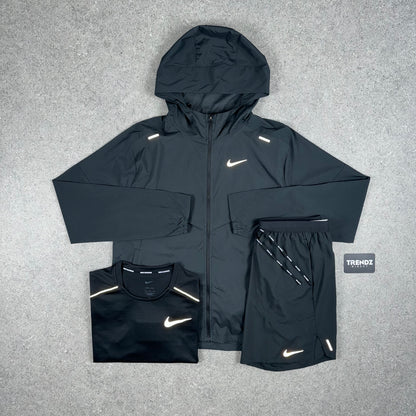 NIKE UV WINDBREAKER, MILER & FLEX SHORTS SET - BLACK