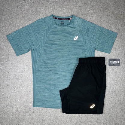 ASICS ROAD SEAMLESS T-SHIRT & SHORTS SET - FOGGY TEAL/BLACK