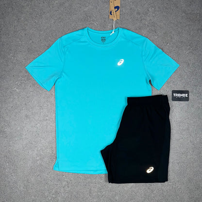 ASICS CORE T-SHIRT & SHORTS SET - AQUA/BLACK