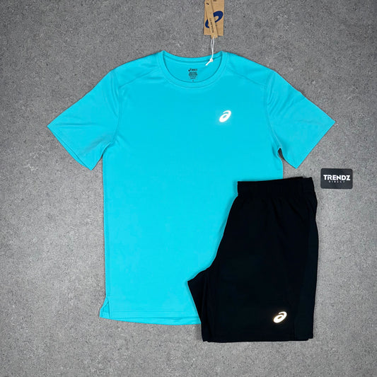 ASICS CORE T-SHIRT & SHORTS SET - AQUA/BLACK