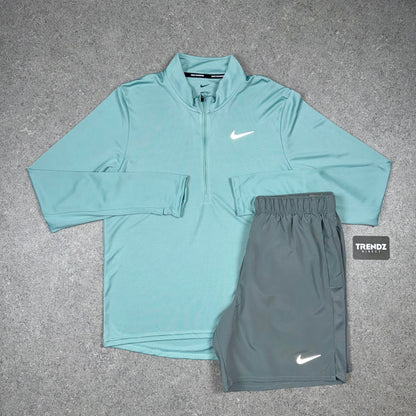 NIKE PACER HALF ZIP & CHALLENGER SHORTS SET - MINT/GREY