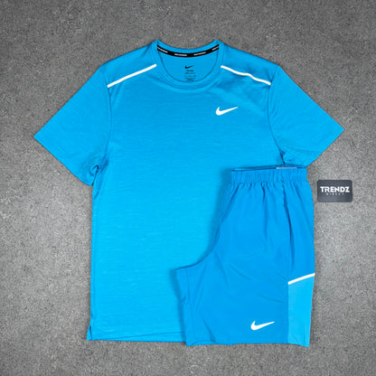 NIKE MILER T-SHIRT & MILER SHORTS SET - BALTIC BLUE