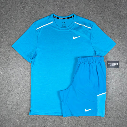 NIKE MILER T-SHIRT & MILER SHORTS SET - BALTIC BLUE