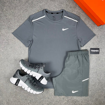 NIKE MILER T-SHIRT & MILER SHORTS SET - GREY
