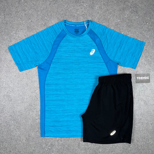 ASICS ROAD T-SHIRT & SHORTS SET - BLUE/BLACK