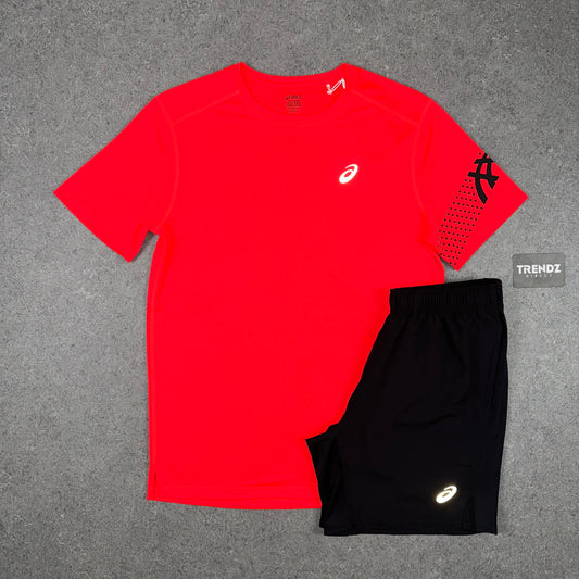ASICS ICON T-SHIRT & SHORTS SET - RED/BLACK