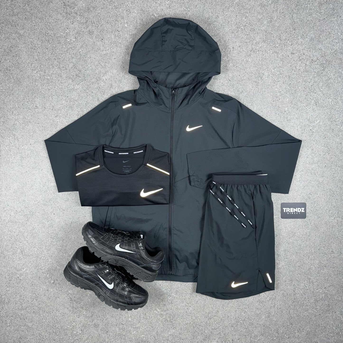 NIKE UV WINDBREAKER, MILER & FLEX SHORTS SET - BLACK