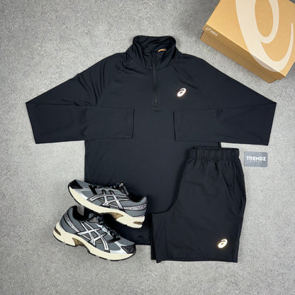 ASICS CORE HALF ZIP & SHORTS SET - BLACK