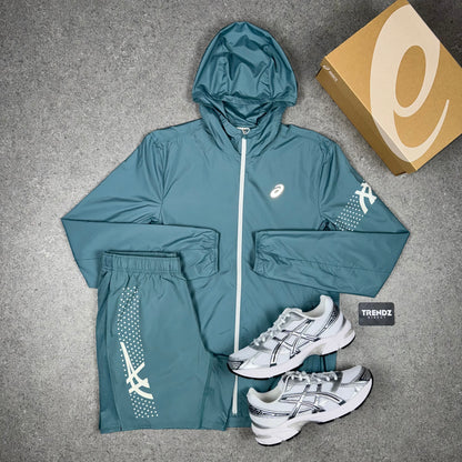 ASICS ICON JACKET & SHORTS SET - FOGGY TEAL