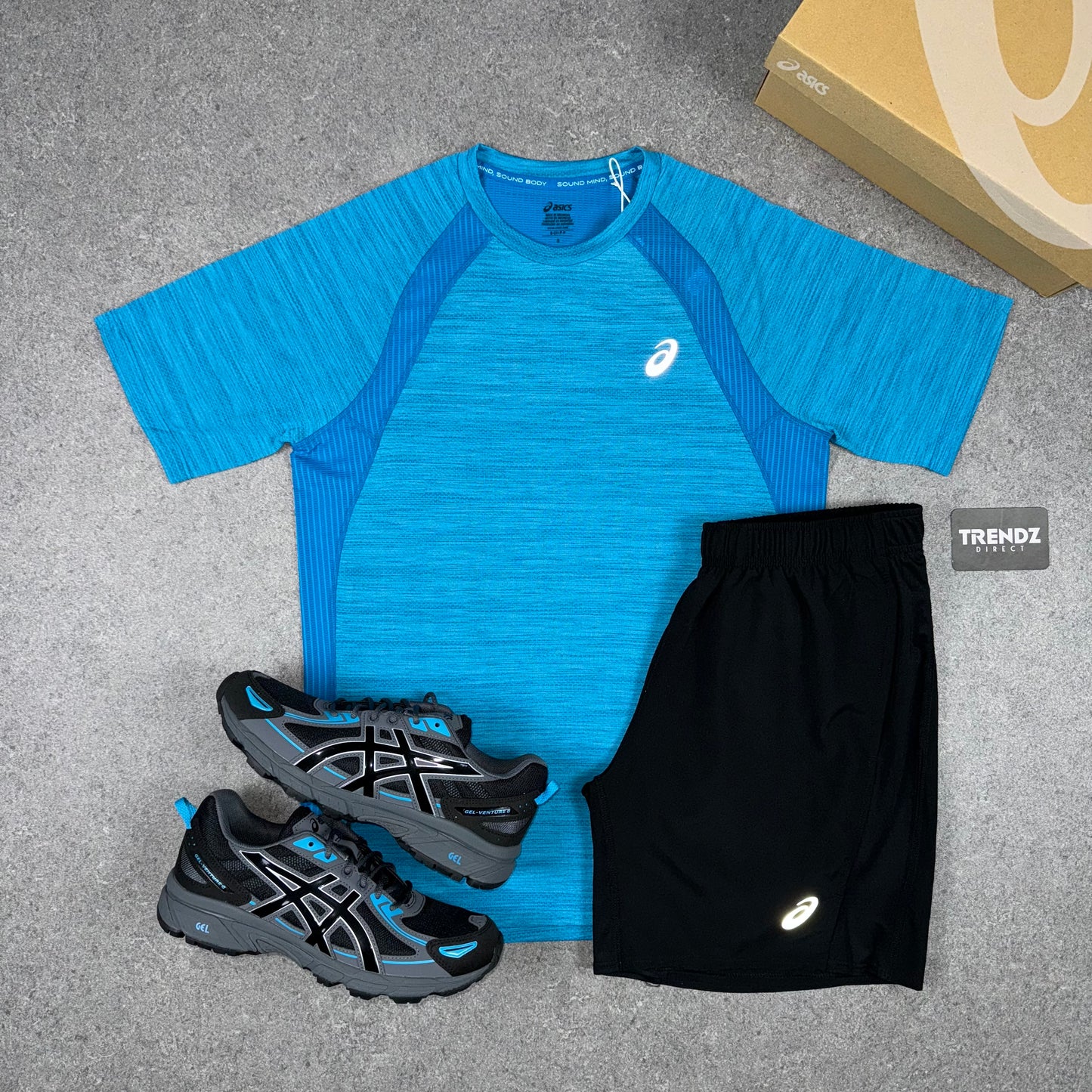 ASICS ROAD T-SHIRT & SHORTS SET - BLUE/BLACK