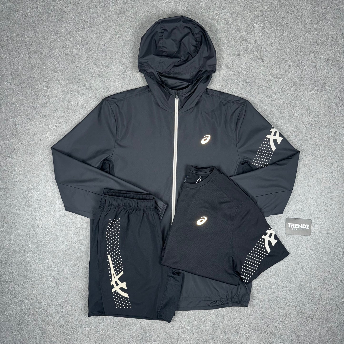 ASICS ICON WINDBREAKER, T-SHIRT & SHORTS SET - BLACK