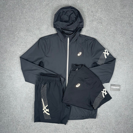 ASICS ICON WINDBREAKER, T-SHIRT & SHORTS SET - BLACK
