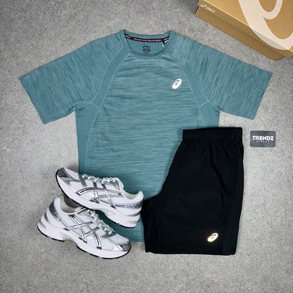 ASICS ROAD SEAMLESS T-SHIRT & SHORTS SET - FOGGY TEAL/BLACK