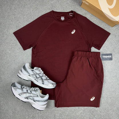 ASICS CORE T-SHIRT & SHORTS SET - DARK RED