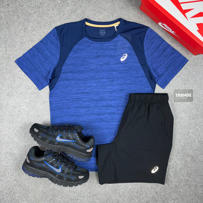 ASICS ROAD T-SHIRT & SHORTS SET - BLUE/BLACK