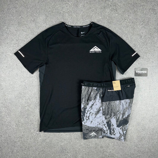 NIKE TRAIL T-SHIRT & FLEX TRAIL SHORTS SET - BLACK