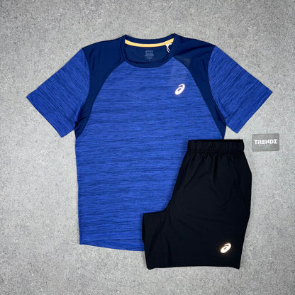 ASICS ROAD T-SHIRT & SHORTS SET - BLUE/BLACK