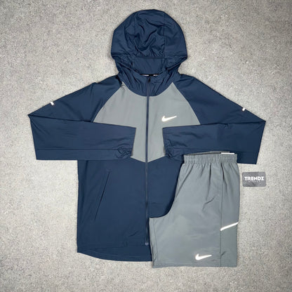 NIKE REPEL WINDBREAKER & SHORTS SET - NAVY/GREY