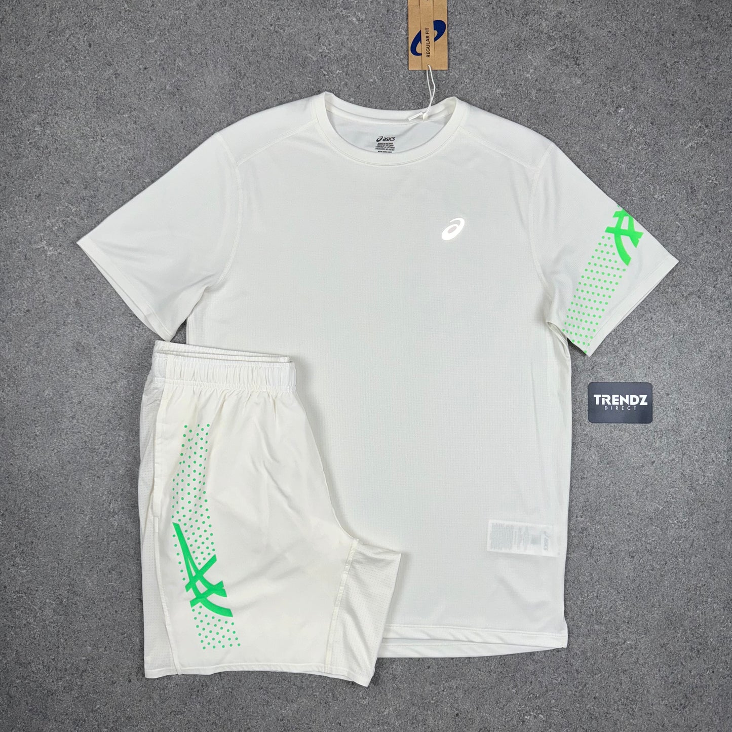 ASICS ICON T-SHIRT & ICON SHORTS SET - CREAM/GREEN