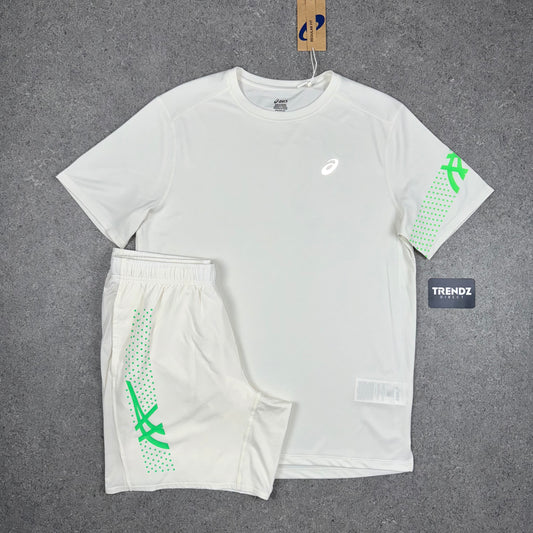 ASICS ICON T-SHIRT & ICON SHORTS SET - CREAM/GREEN