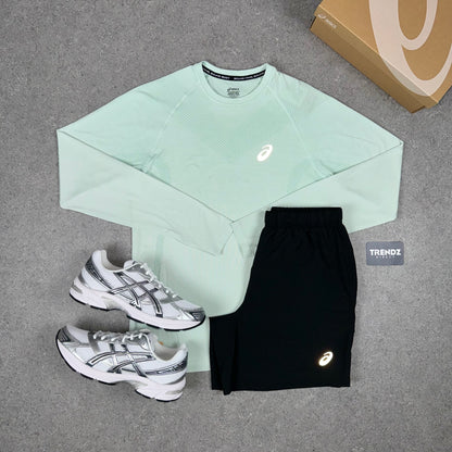 ASICS SEAMLESS LONGSLEEVE TOP & SHORTS SET - LIGHT MINT/BLACK