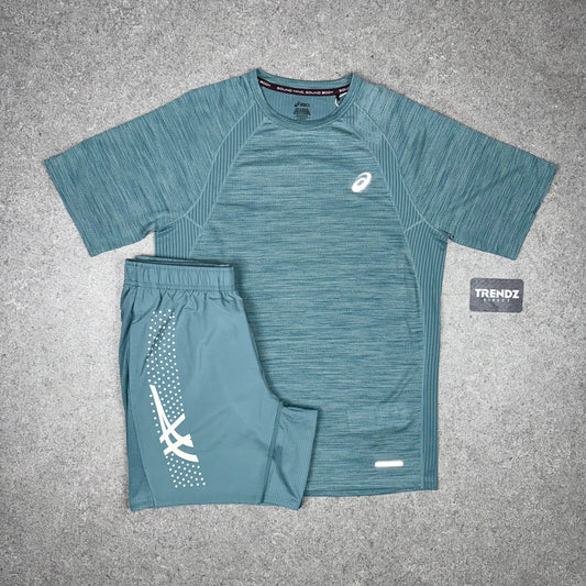 ASICS ROAD SEAMLESS T-SHIRT & ICON SHORTS SET - FOGGY TEAL