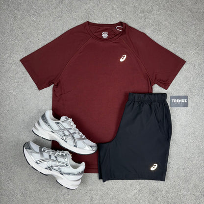 ASICS CORE T-SHIRT & SHORTS SET - DARK RED/BLACK