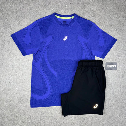 ASICS SEAMLESS T-SHIRT & SHORTS SET - COBALT/BLACK